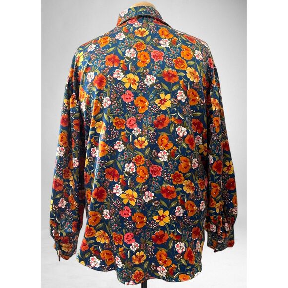 GeeGee "Found You" Blue Floral Satan Bubble Sleeve Blouse, Size 1X - Picture 5 of 8